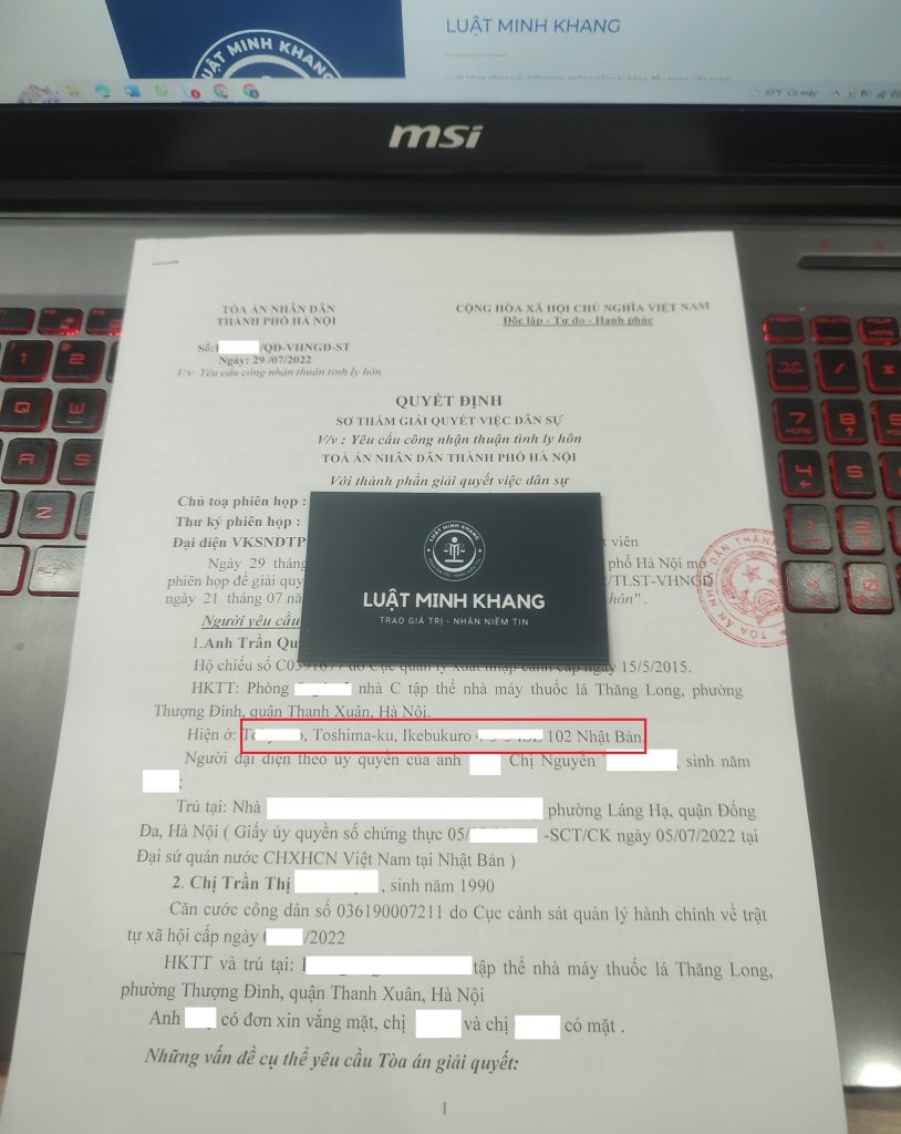 Ly hôn 1 bên đang ở Nhật Bản tại Hà Nội