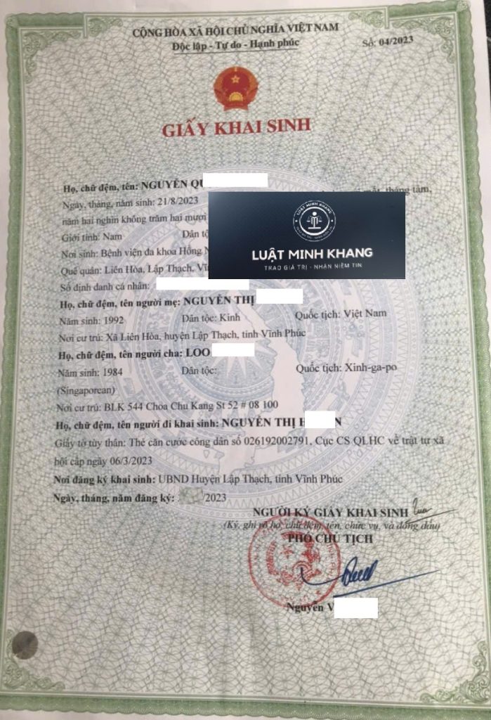 Khai sinh cho con có yếu tố nước ngoài