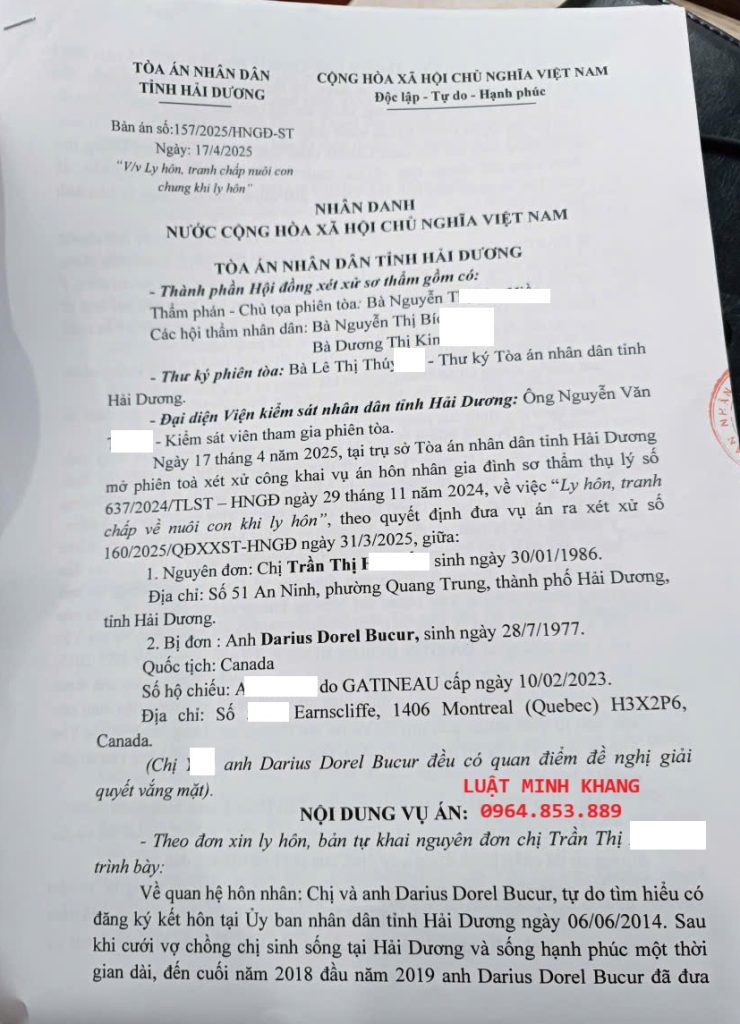 Ly hôn yếu tố nước ngoài tại Hải Dương