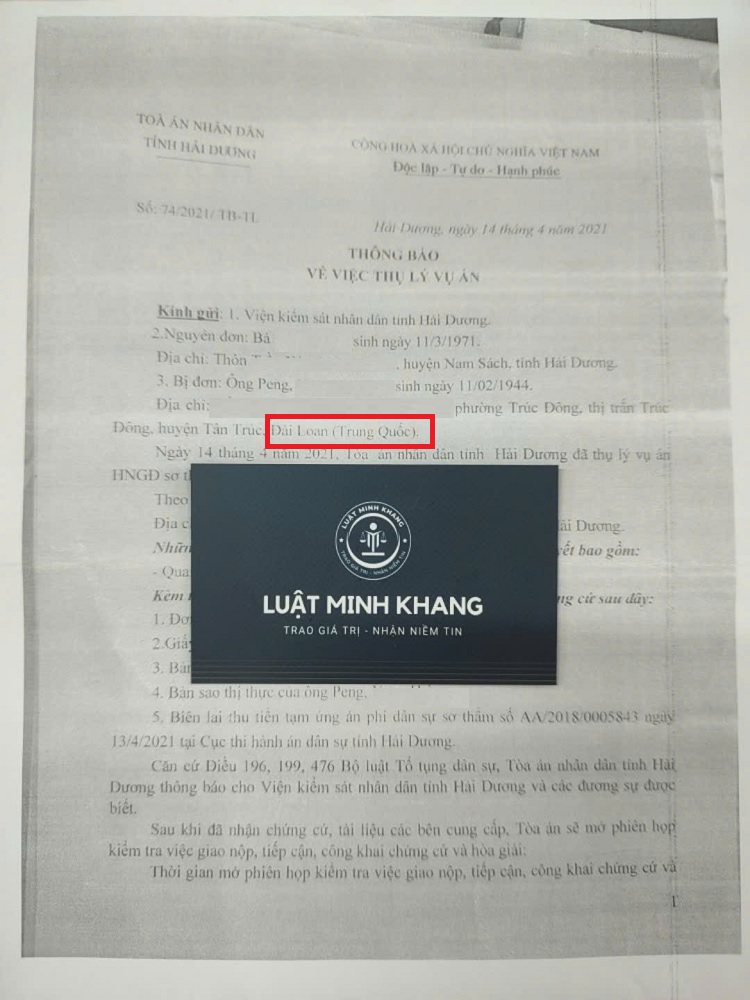 Ly hôn với chồng là người Đài Loan