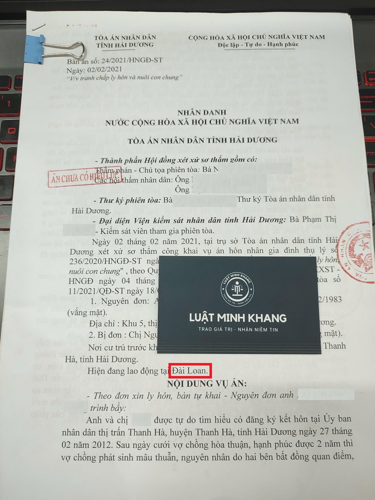 Ly hôn đơn phương với vợ đang ở Đài Loan