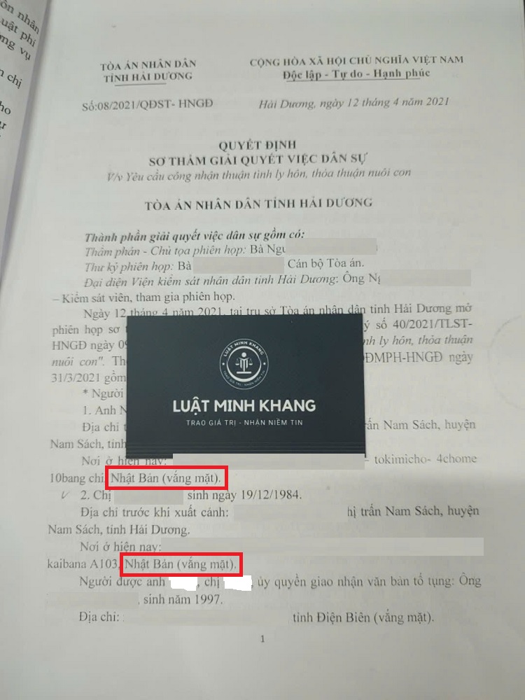 Ly hôn vắng mặt hai vợ chồng đang ở Nhật Bản