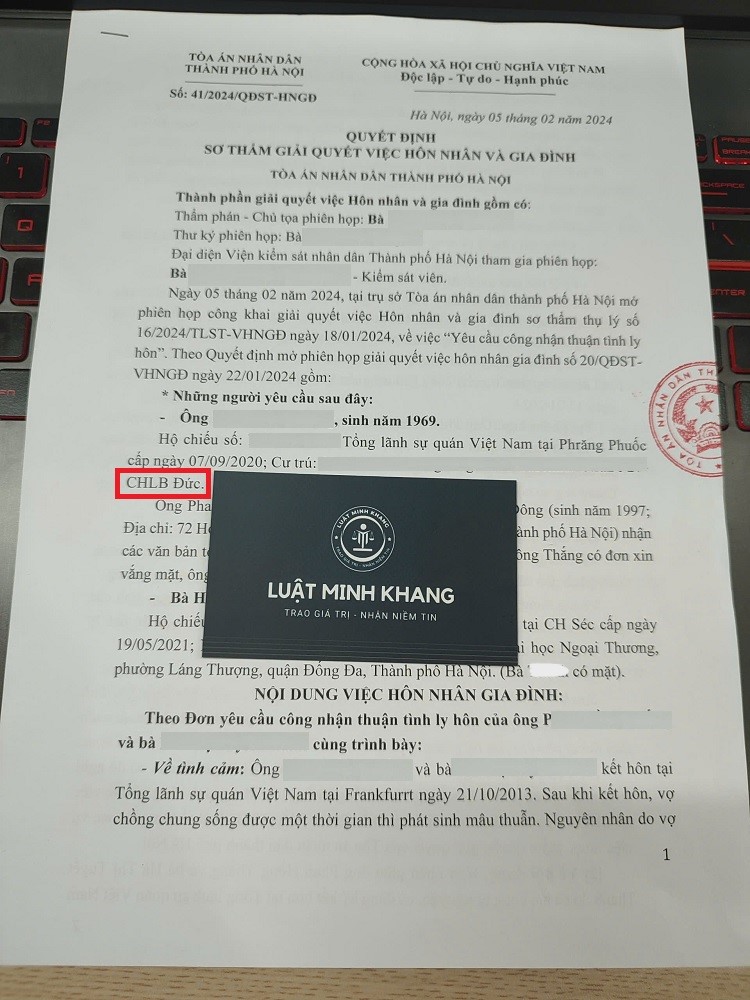 Đang ở CHLB Đức ly hôn với vợ đang ở Việt Nam