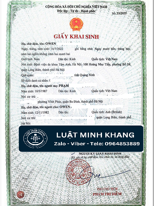 Khai sinh cho con có yếu tố nước ngoài 