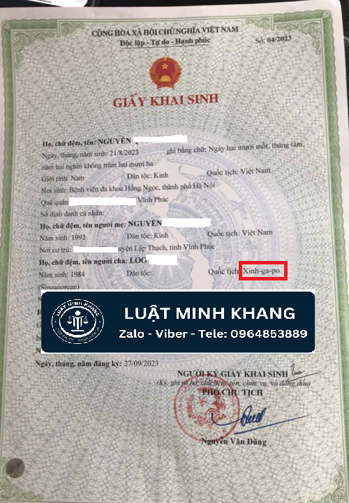 Khai sinh cho con có bố là người Singapore
