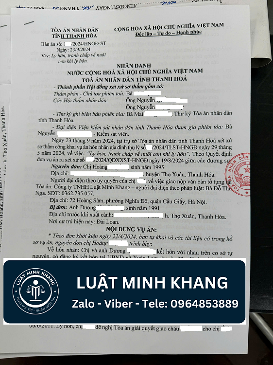 Ly hôn với chồng đang ở Đài Loan tại Thanh Hóa