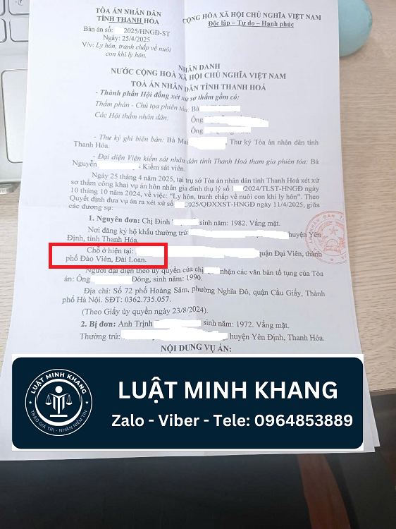 Người ở Đài Loan ly hôn với chồng tại Thanh Hóa