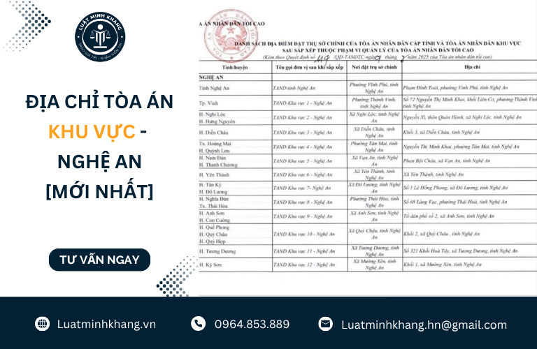 Địa chỉ tòa án khu vực - Nghệ An