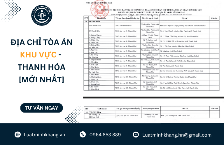 Địa chỉ tòa án khu vực -Thanh Hóa